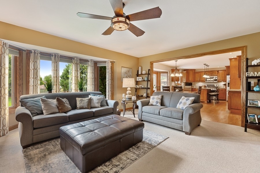 709 South Anderson Road New Lenox, IL 60451 - Photo 10 of 28 a living room with furniture ceiling fan and a large window