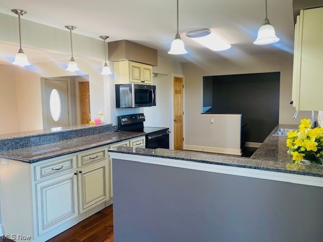 6698 Ruff Road West Salem, OH 44287 - Photo 9 of 20 Kitchen with hanging light fixtures, dark wood-type flooring, and range with electric stovetop