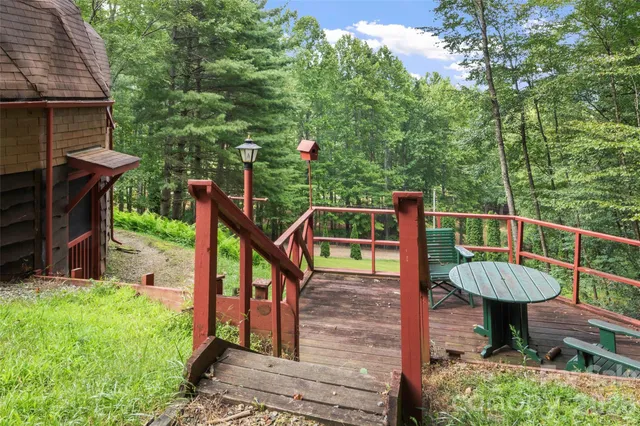a view of a back yard from a patio