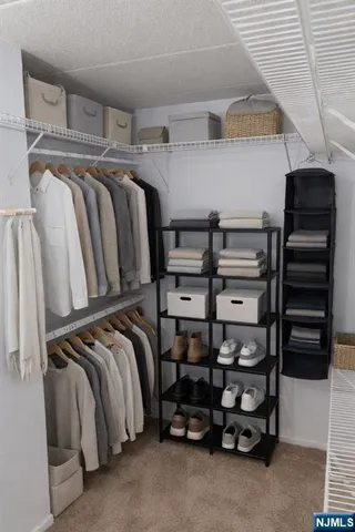 a view of walk in closet with clothes and shoes