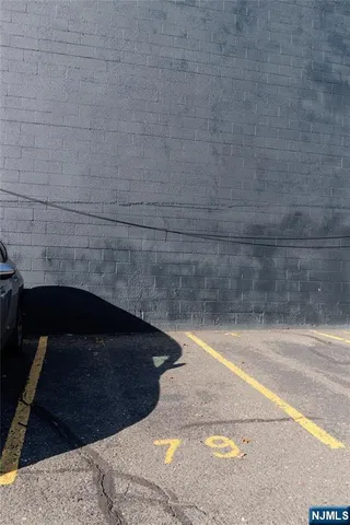 a view of a livingroom with shelves