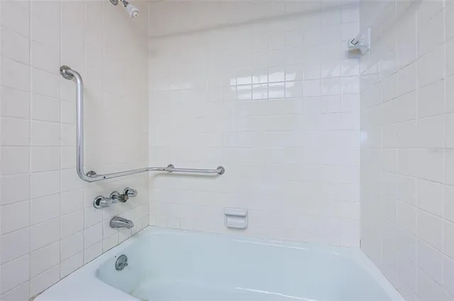 a bathroom with a bathtub