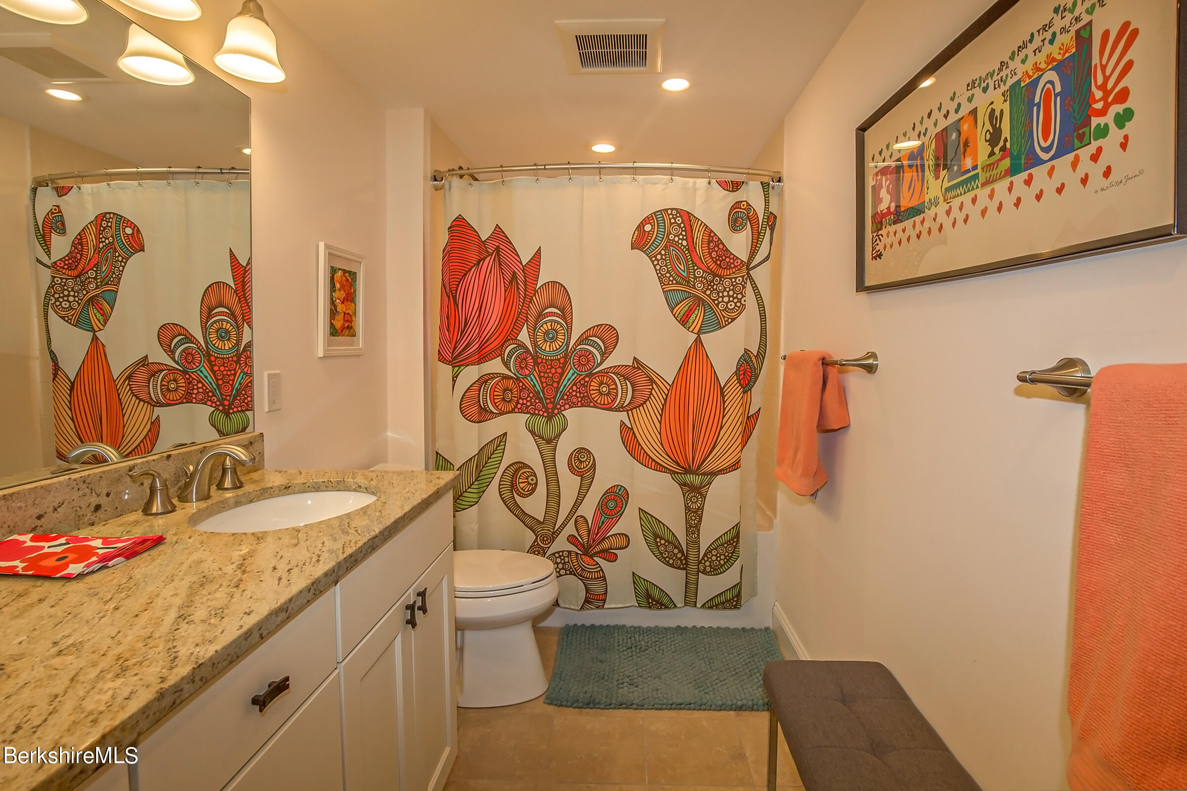 3 Burning Tree Road Great Barrington, MA 01230 - Photo 42 of 50 a bathroom with a granite countertop sink and a mirror