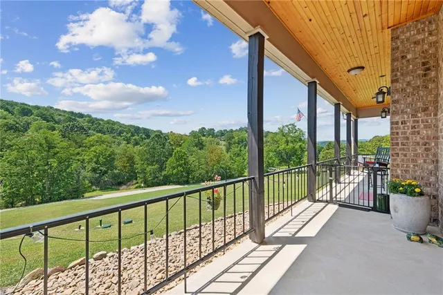 a view of a balcony with potted plants