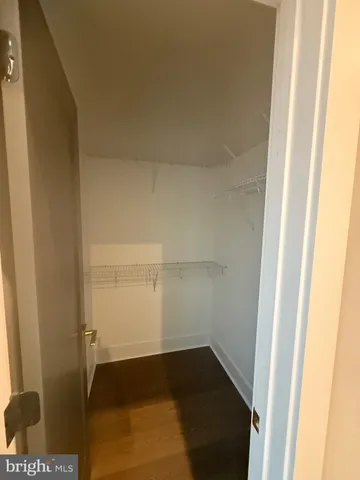 a view of walk in closet with empty racks