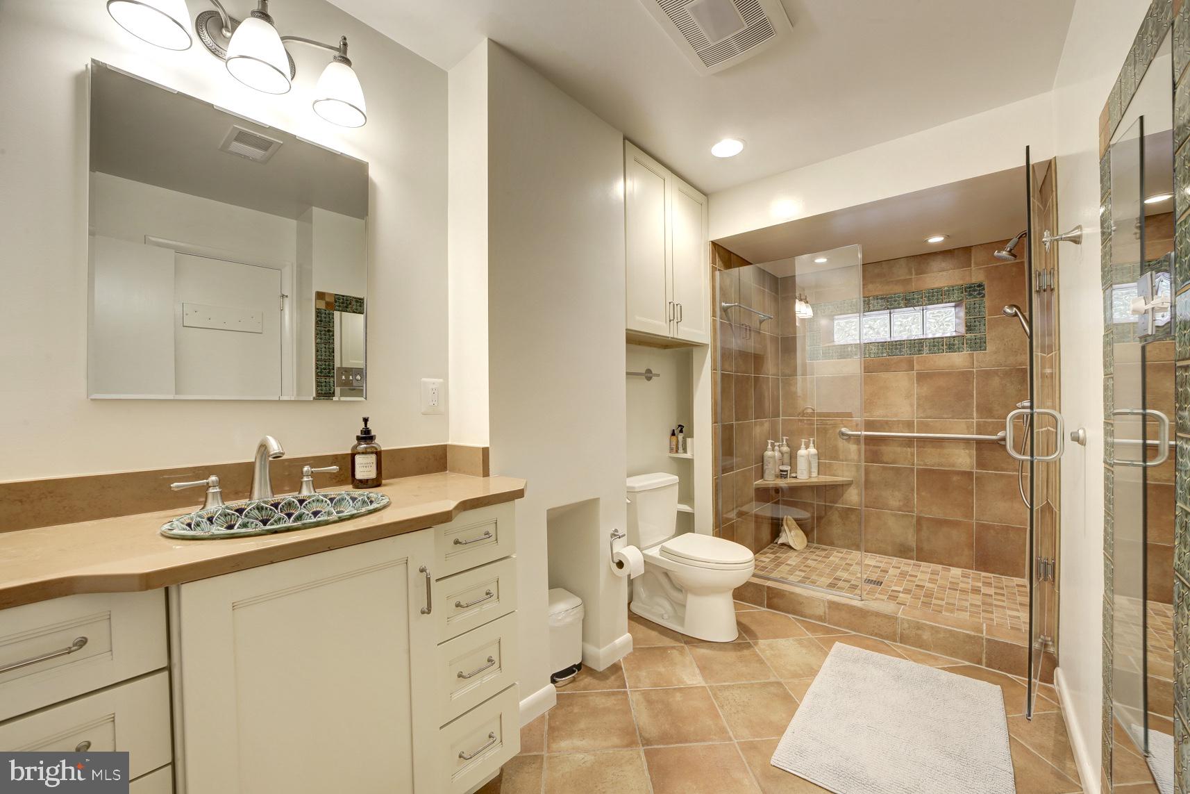 2824 Ellicott Street Northwest Washington, DC 20008 - Photo 46 of 47 a bathroom with a double vanity sink mirror double shower and a toilet