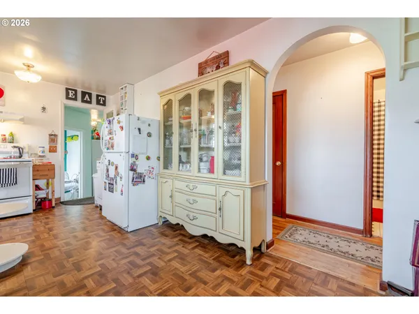 a storage room with cabinets