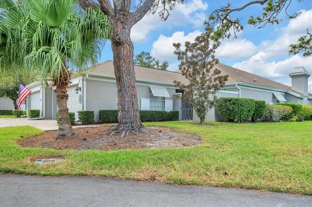 a garden view with a seating space