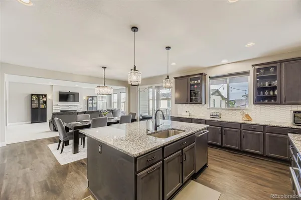 a kitchen with lots of counter top space