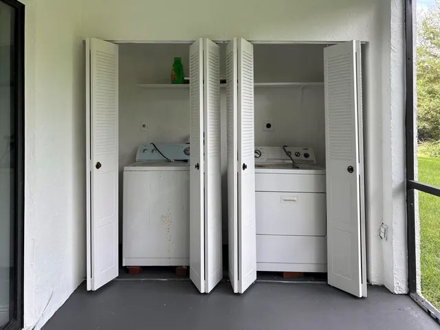 a room with a door and closet