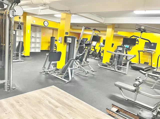 a view of a room with gym equipment