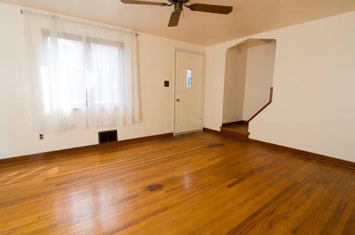 5006 Glenhurst Road Pittsburgh, PA 15207 - Photo 3 of 20 LIVING ROOM - HARDWOOD FLOORING & CEILING FAN