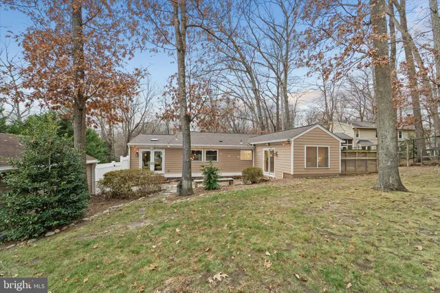 a view of a yard with large trees