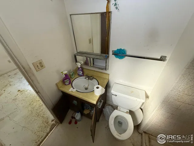 a bathroom with a sink a toilet and a mirror