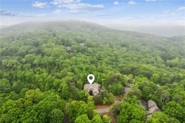 an aerial view of a house with garden