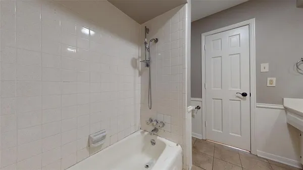 a bathroom with a bathtub