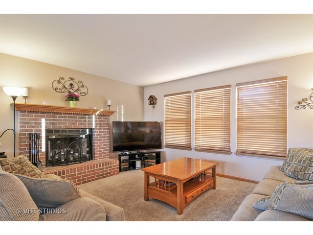 1913 Spring Ridge Drive Plainfield, IL 60586 - Photo 5 of 10 a living room with furniture a fireplace and a flat screen tv