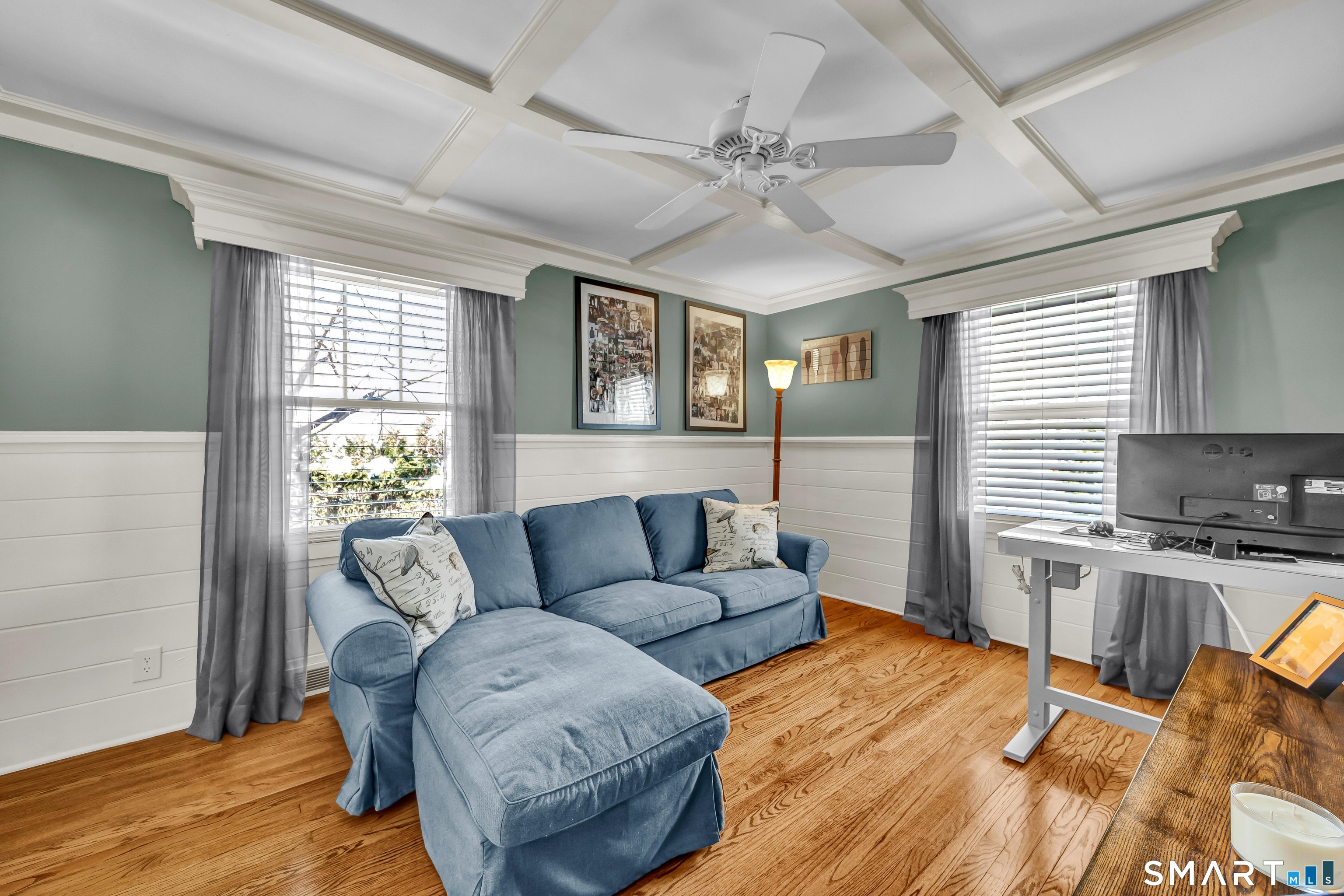 2 A Lakeview Road Brookfield, CT 06804 - Photo 24 of 40 Bedroom #2 being used as den - coffered ceiling, hardwood flooring, shiplap