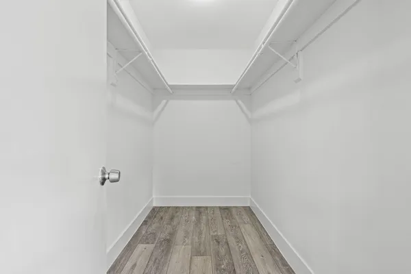 a view of an empty walk in closet