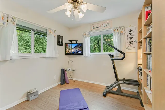 a view of a room with gym equipment