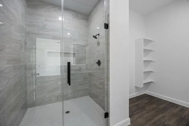 a bathroom with a shower