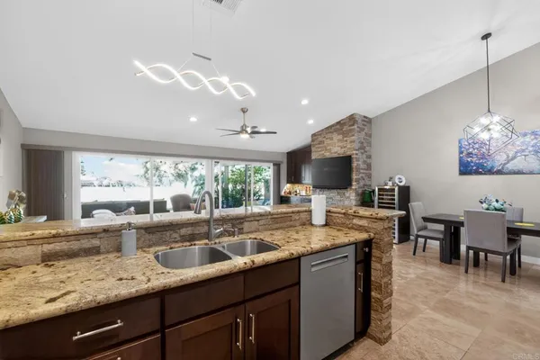 a kitchen with lots of counter top space