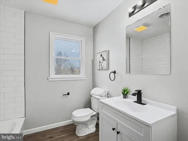 a bathroom with a toilet a sink and mirror