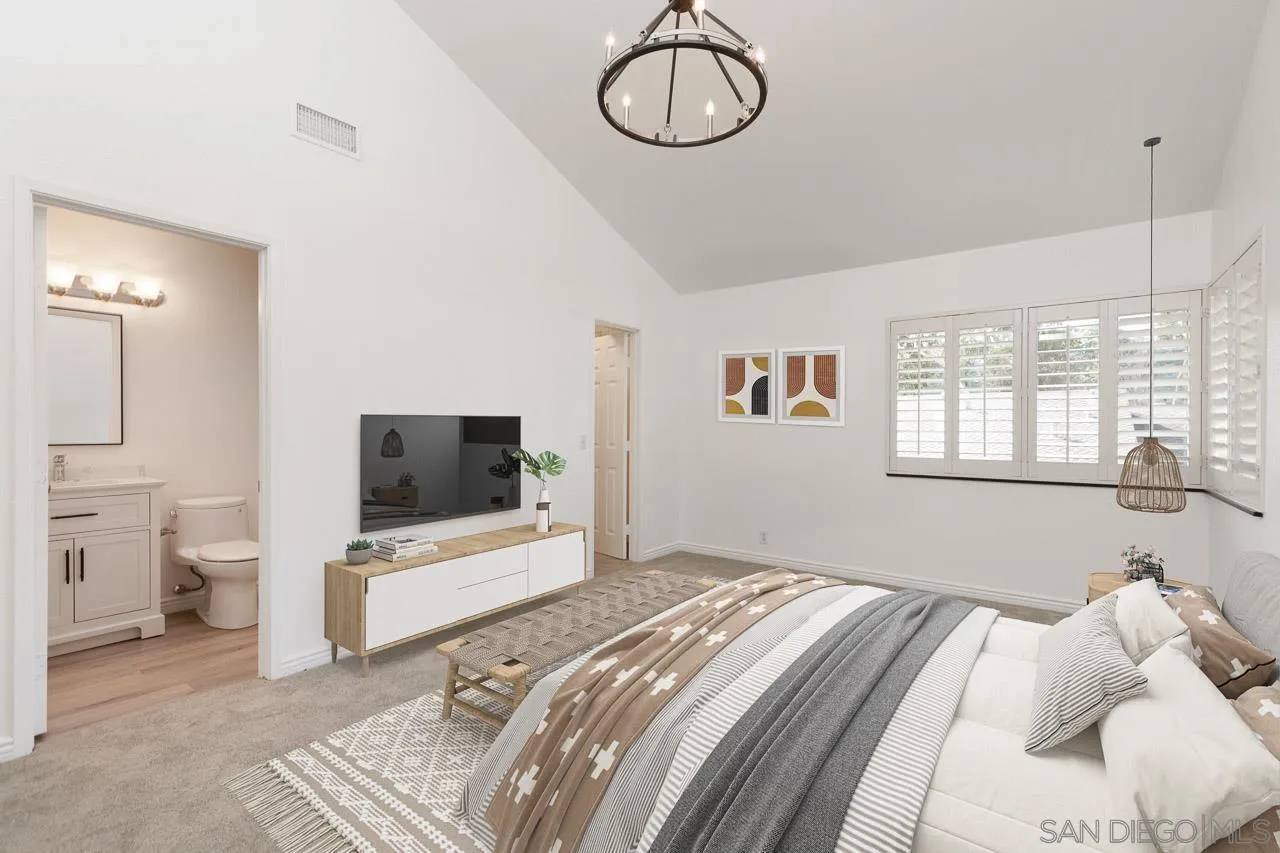 8065 Caminito Gianna La Jolla, CA 92037 - Photo 14 of 27 a bedroom with a bed and a flat tv screen on the dresser