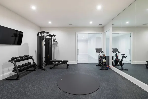 a view of a room with gym equipment