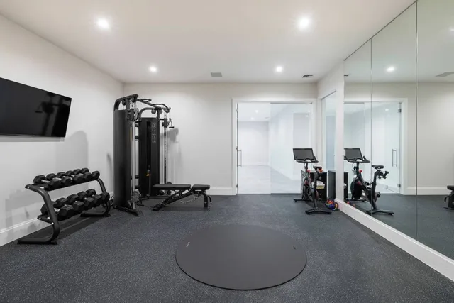 a view of a room with gym equipment