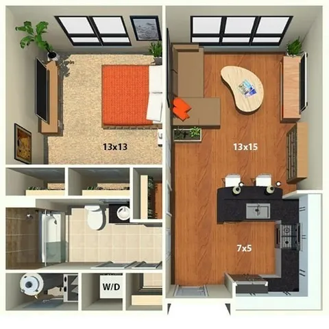 a living room with furniture