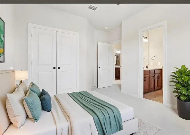 an empty room with a bathroom