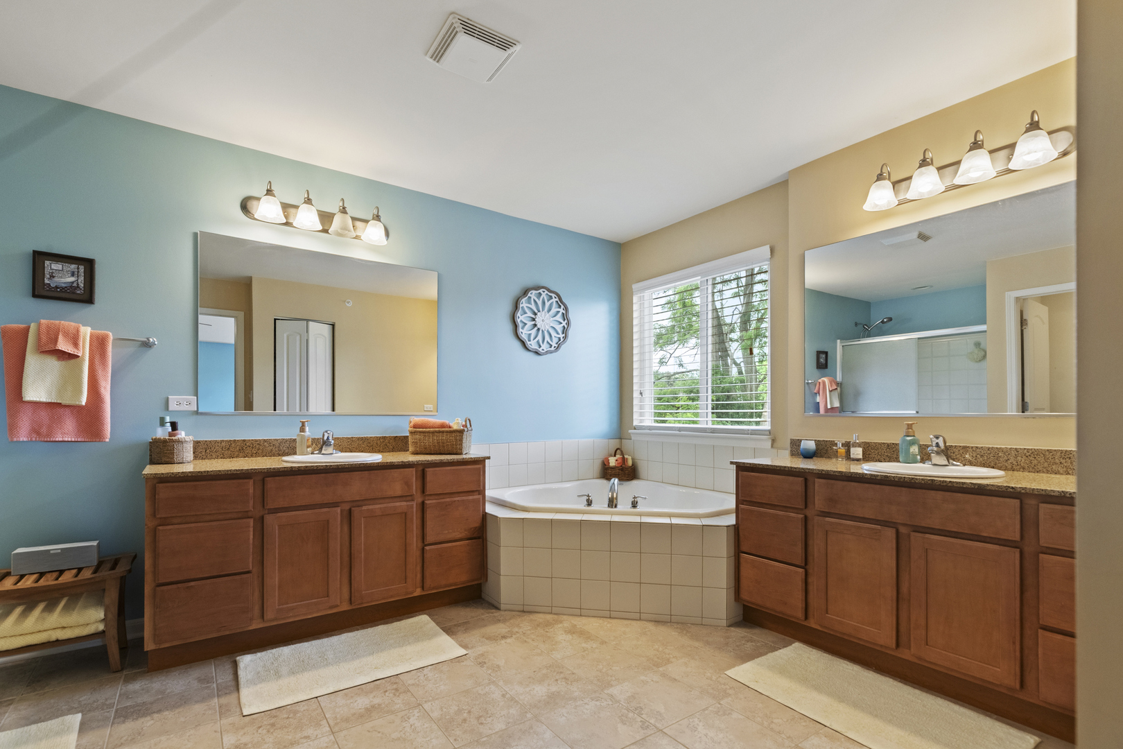 60 Linden Road Lake Zurich, IL 60047 - Photo 10 of 18 a bathroom with a tub a double vanity sink and mirror