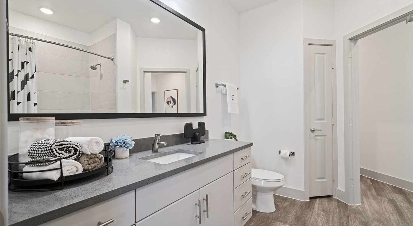 1700 Katy Fort Bend Road, Unit 11307 Katy, TX 77493 - Photo 21 of 30 a bathroom with a toilet sink and mirror