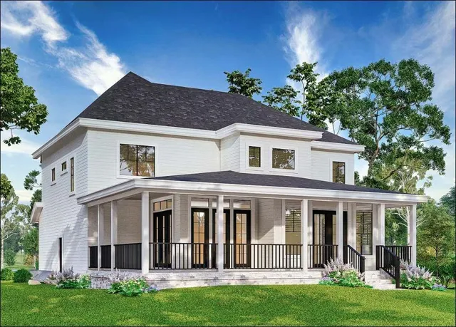 front view of a house with a yard