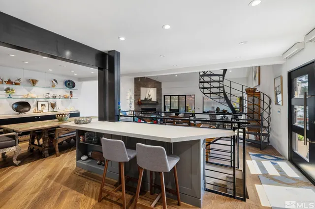 a view of cabinets and window