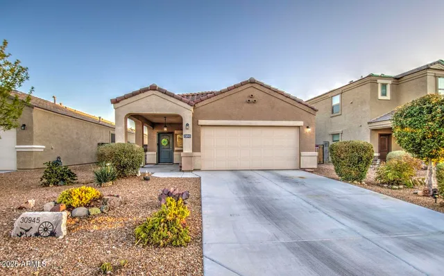 front view of a house with a patio