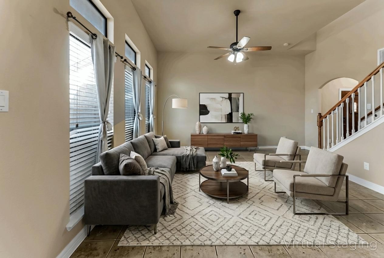 723 Audra Lane Spring, TX 77386 - Photo 9 of 35 a living room with furniture and a chandelier
