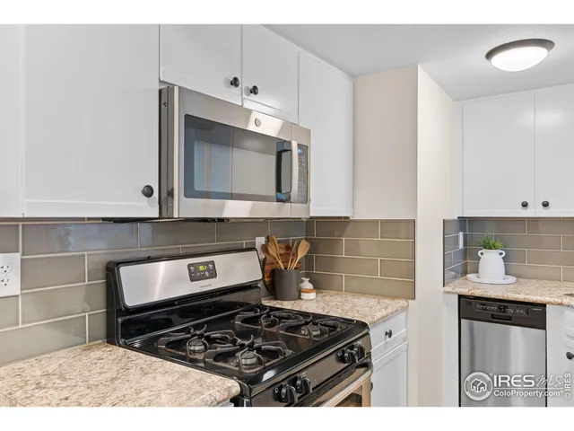 a kitchen with a stove and a microwave