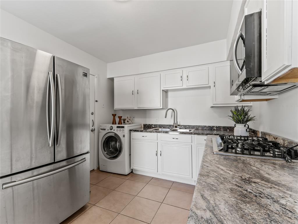 826 Ryan Road Dallas, TX 75224 - Photo 17 of 34 a kitchen with stainless steel appliances granite countertop a refrigerator a sink a stove and white cabinets