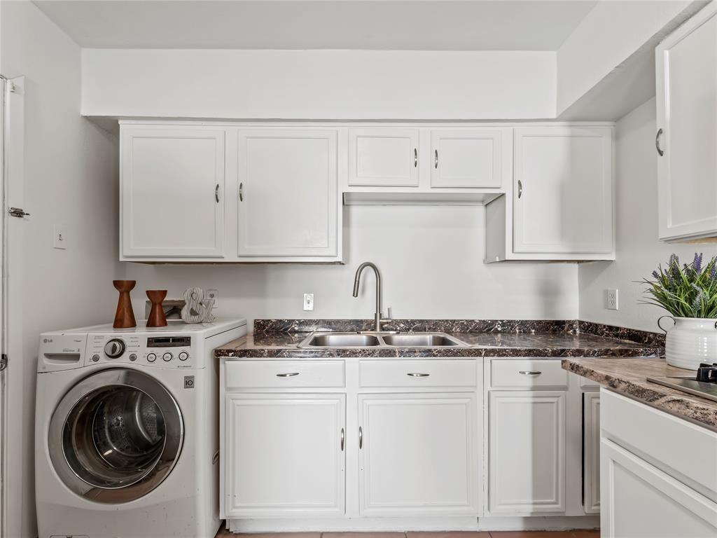 826 Ryan Road Dallas, TX 75224 - Photo 18 of 34 a kitchen with stainless steel appliances granite countertop white cabinets sink and a stove
