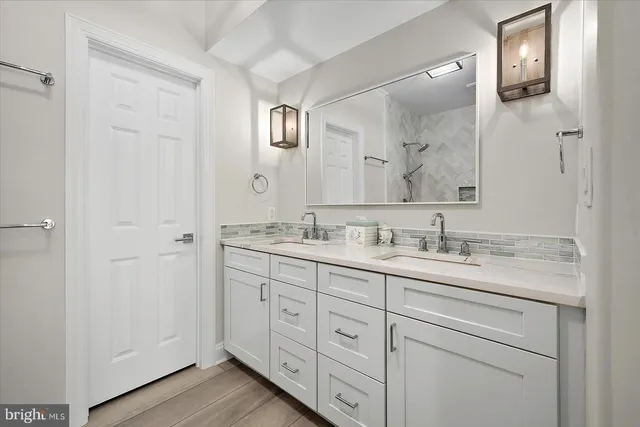 a view of a balcony with wooden floor