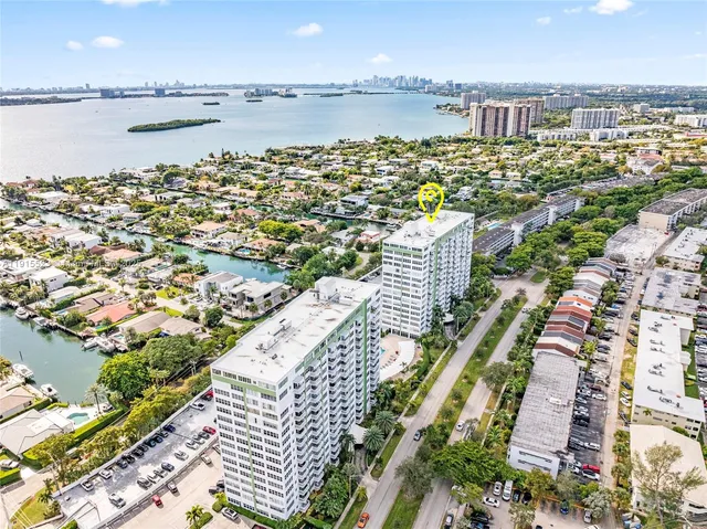 a view of a city and ocean view