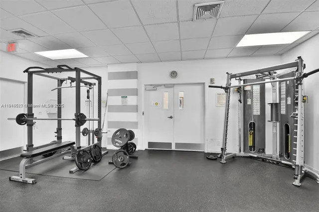 a view of a room with gym equipment