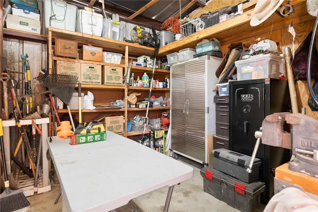 a storage room with furniture