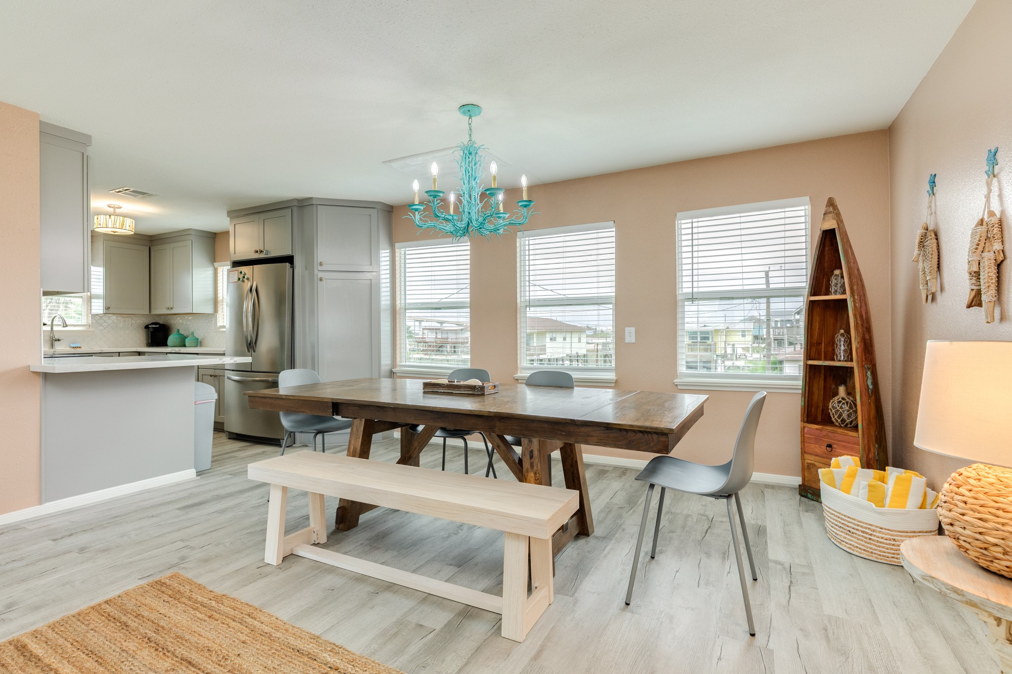 306 Pompano Lane Surfside Beach, TX 77541 - Photo 17 of 37 a view of a dining room with furniture window and outside view