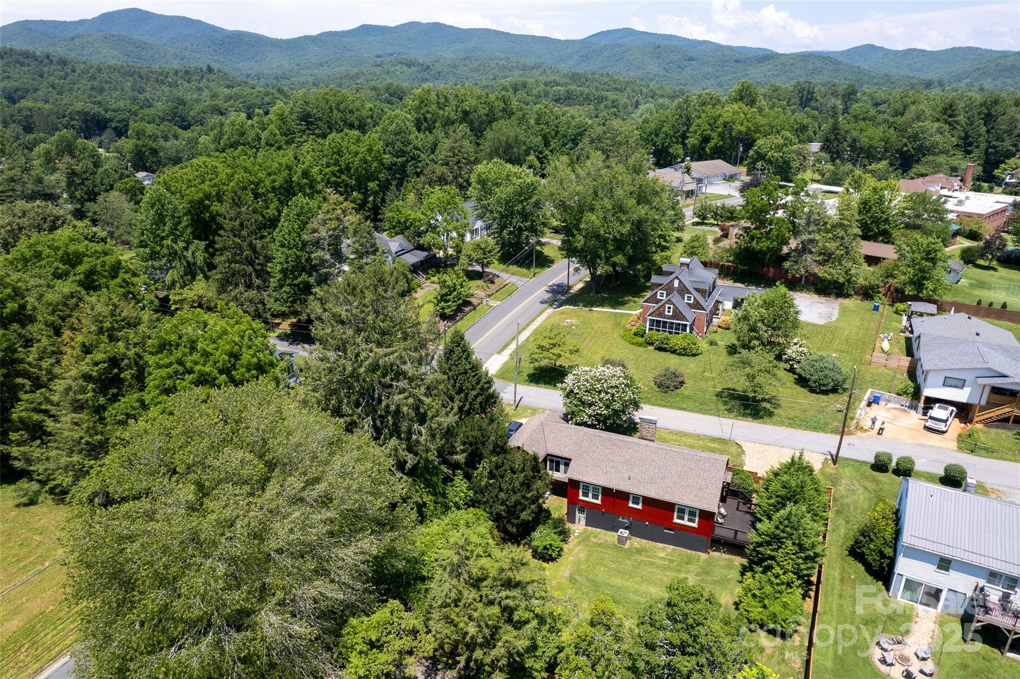 14 Monroe Street Brevard, NC 28712 - Photo 9 of 48 an aerial view of green landscape with trees and houses