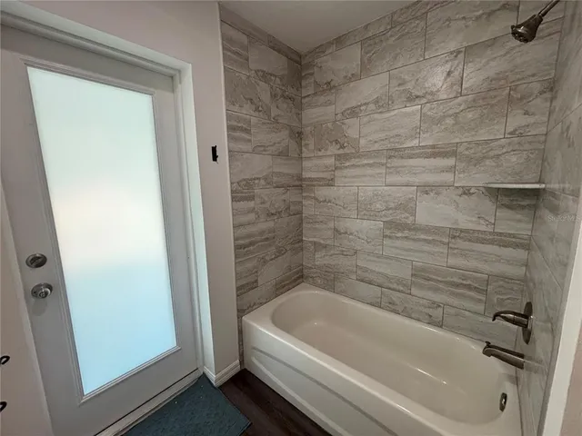 a bathroom with a bathtub