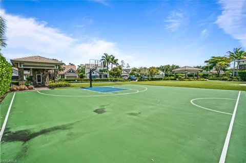 a view of a big yard with a palm tree