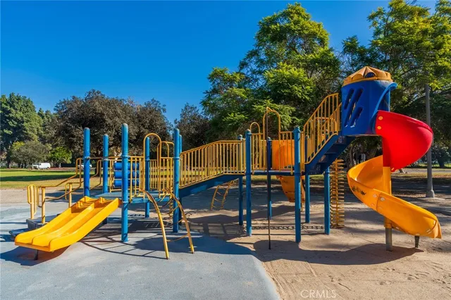 a view of a park with slide